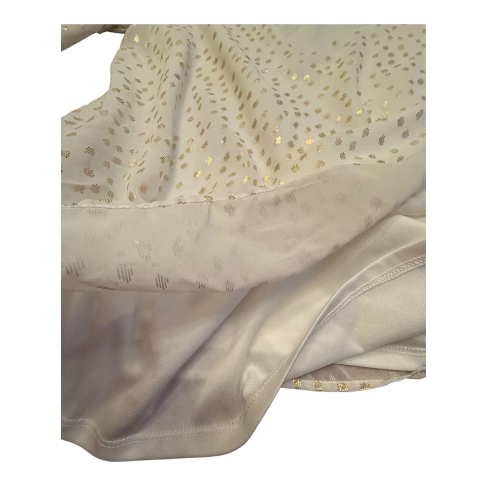 1. STATE Cream Gold Dot V-Neck Smocked Ruffle Cuff Blouse XS - Picture 7 of 10